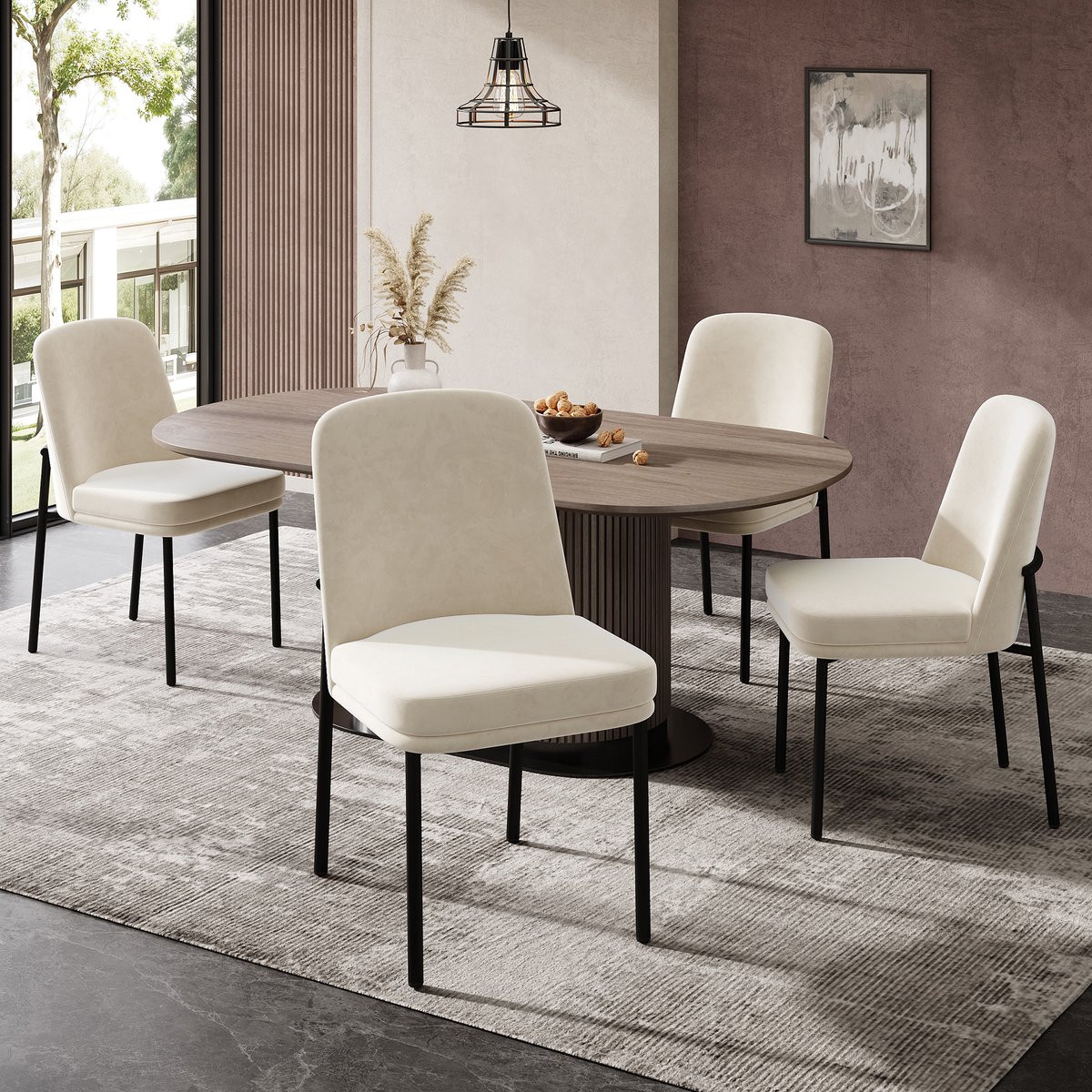 STILVORA Eetkamerstoel Set van 4 - Dik Gevoerd - Fluweel Beige