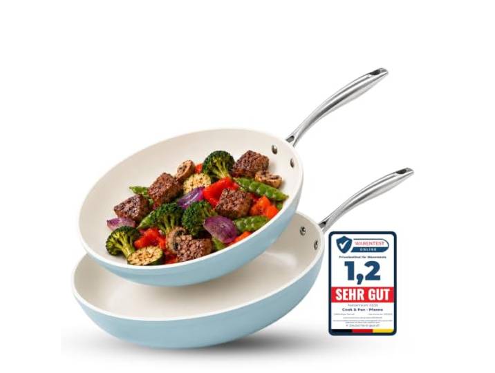 Cook&Pan Pfannenset Induktion - Keramikpfanne PFAS & Teflon frei - 2-teilig Bratpfanne mit [Greenshield] Antihaftbeschichtung - 24/28cm, Non Stick Pan [Spülmaschinenfest] - Blau