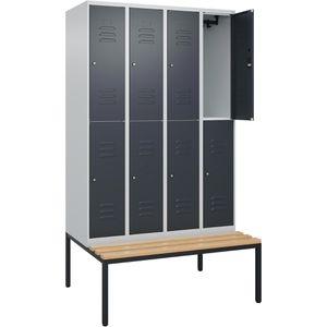 CP-Möbel Spind Classic PLUS, anthrazit, 4 Abteile, 8 Fächer, 120 x 212cm, Sitzbank & Zylinderschloss