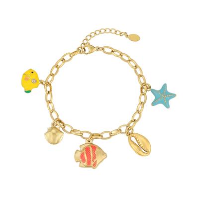 Charm-Armband ADELIA´S "LIVAYA LIVAYA Armband Charmarmband mit Meeresanhängern, 16 cm", gold (goldfarben), Armbänder, Damen, yehwang_16, Stahl, Charm-Armband, trendig mit bunten Fisch- und Seesternanhängern