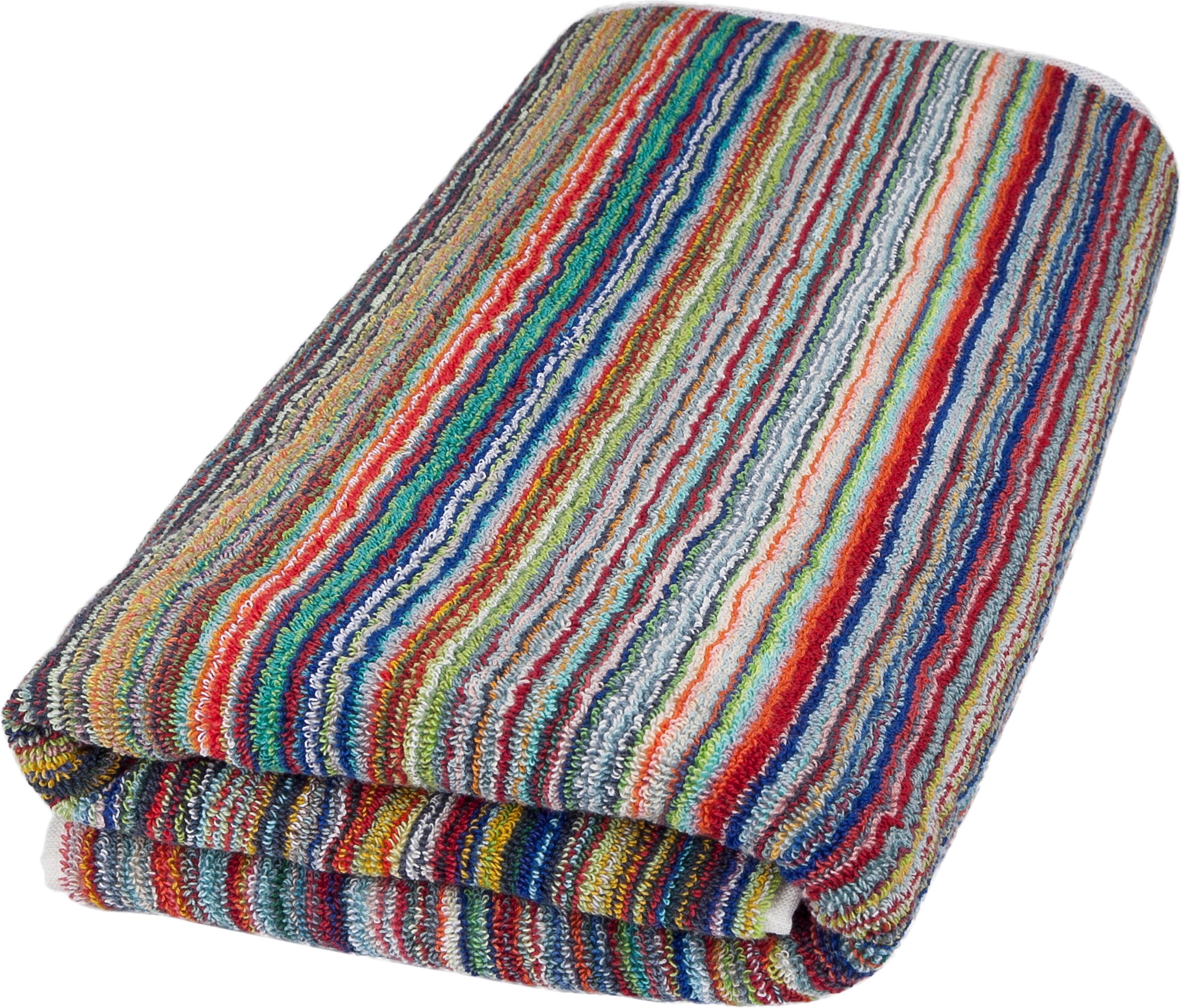 Saunatuch ROSS "Missoni-Serie", bunt (blau, bunt), B:75cm L:200cm, Frottier, Baumwolle, Handtücher, Saunatuch, aus feinster Baumwolle, dezente Streifen, Multifarben blau, bunt B/L: 75cmx200cm, 1 Stk., Streifen, Frottier