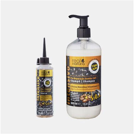 REAL NATURA COSMETICS KIT BOMBA CAFE - CHAMPO REPARADOR+TONICO CAPILAR