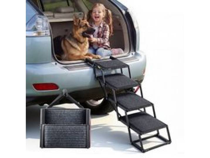 VEVOR Hundetreppe Auto Klappbar 4-Stufig, Extra Breite Hunderampe für Große Hunde mit Weichem Filzteppich, Tragbare Einstiegshilfe für Auto, SUV, LKW, Hochbett, Sofa, Tragkraft bis 90 kg