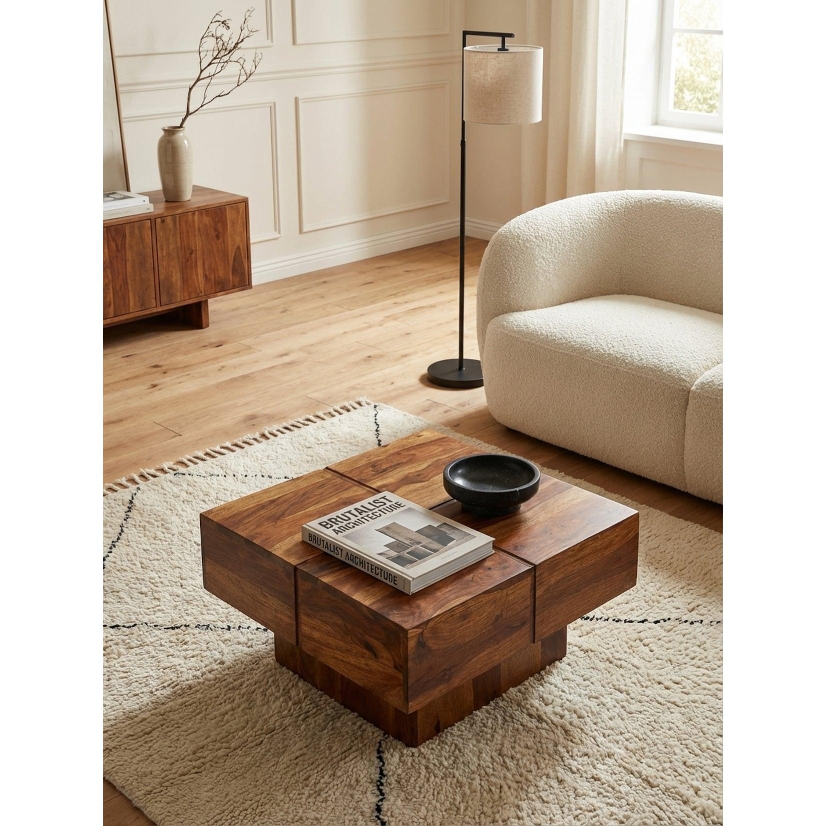 Couchtisch Sheesham Massivholz Quadratisch 57,5x57,5x30 cm Modern