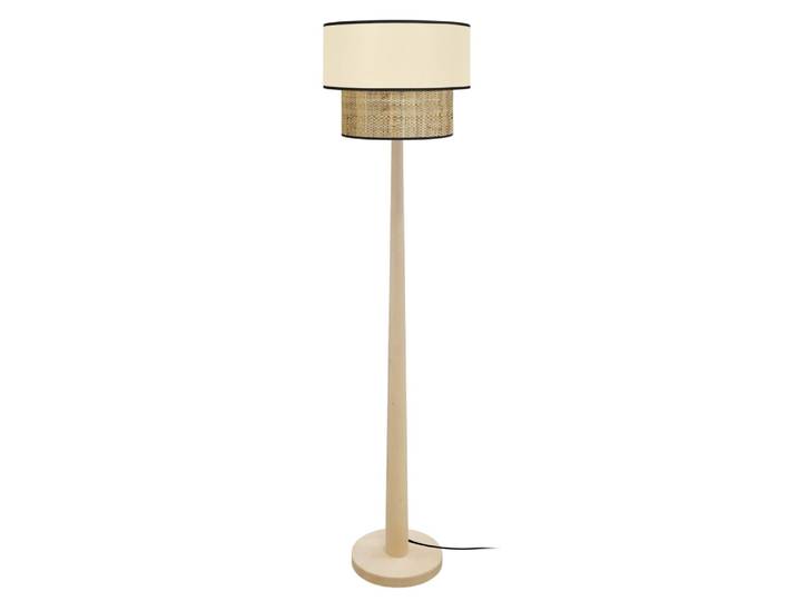 Lampadaire bois naturel abat-jour tissu crème