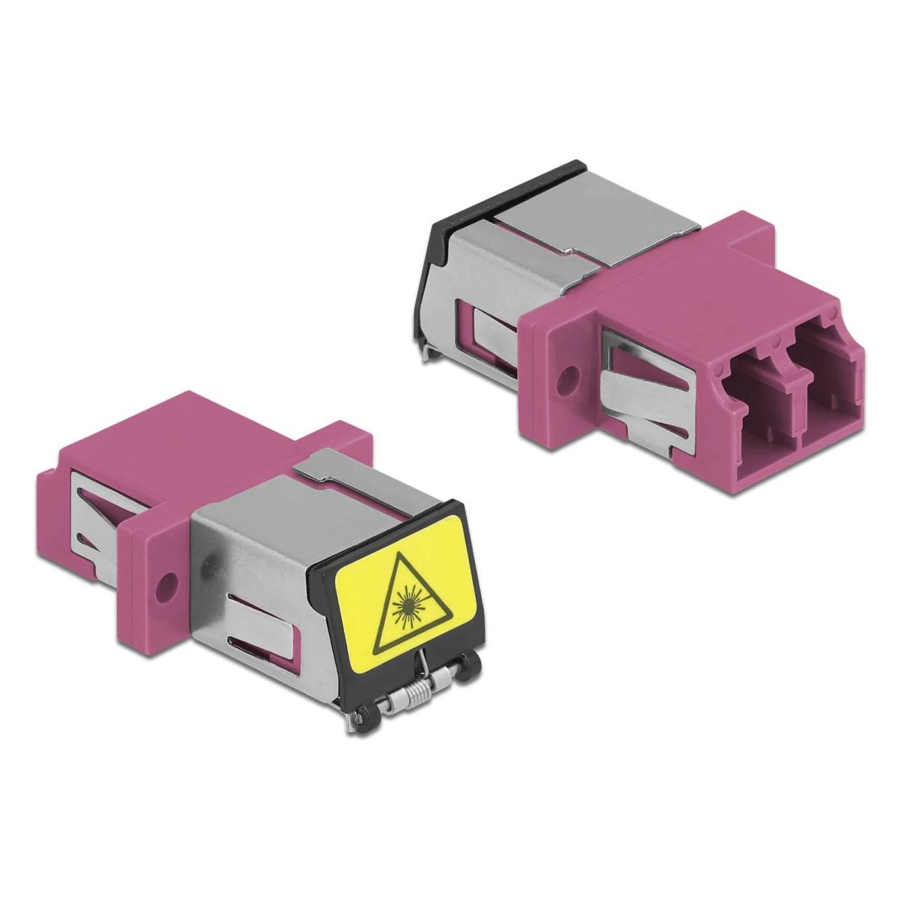 Delock LWL Kupplung mit Laserschutzklappe LC Duplex Buchse zu LC Duplex Buchse Multimode violett (Netzwerk Kupplung) (86901)