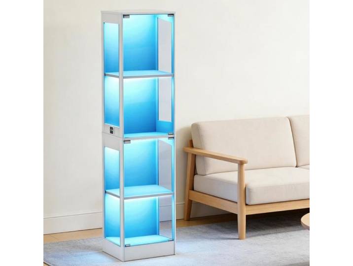 HOMVRA Vitrine Moderne 40x35x165 cm - Meuble de Salon avec LED Capteur de Mouvement et 2 Portes en Verre - Blanc