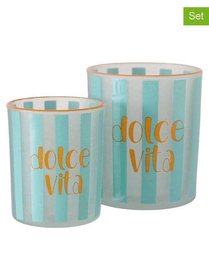 Boltze 2er-Set: Windlichter "Dolce Vita" in Orange/ Hellblau - onesize