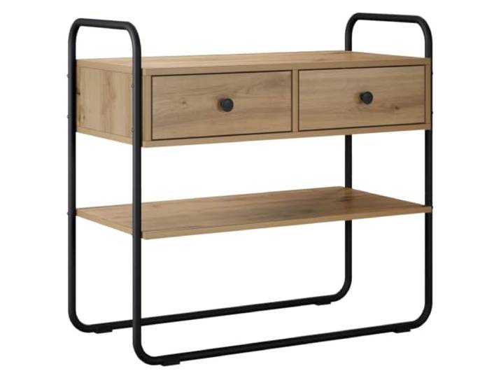 YUTAASU Konsolentisch Artisan-Eiche 100 x 40 x 75 cm Holzwerkstoff Verzinkter Stahlrahmen, Gummifüße, 2 Regalbretter, für Flur und Wohnzimmer