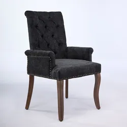 Merax Polsterstuhl mit Armlehnen, Esszimmerstuhl Chenille Grau, Massivholz Beine, mit Knopfheftung & Nieten, Küchenstuhl elegant