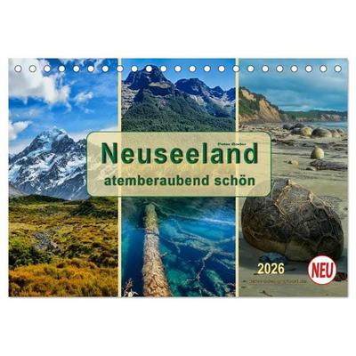 Neuseeland - atemberaubend schön (Tischkalender 2026 DIN A5 quer), CALVENDO Monatskalender