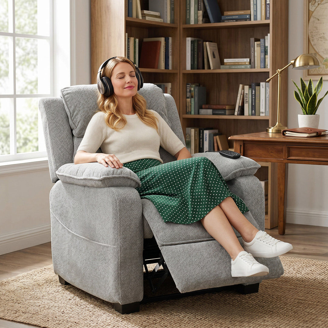Canora Grey HOMCOM Power Recliner Chair with Massage and Heat, Spring Seat, Light Grey Light Grey 103cm H X 86cm W X 90cm D