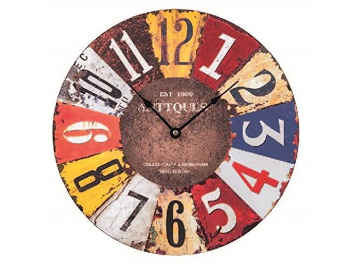 Vintage Wand-Uhr TECHNOLINE WT 1019 BUNT 30CM KÜCHEN-Uhr BAHNHOFS-Uhr RUND ZIFFERN Gross