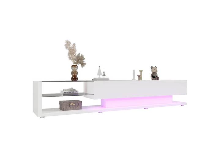 Flieks Tv-Schrank Lowboard Hochglanzweiß LED-Beleuchtung rustikal & modern, Weiß, Holz, 46x17x133 cm, Wohnzimmer, TV Möbel, Lowboards, Lowboards stehend