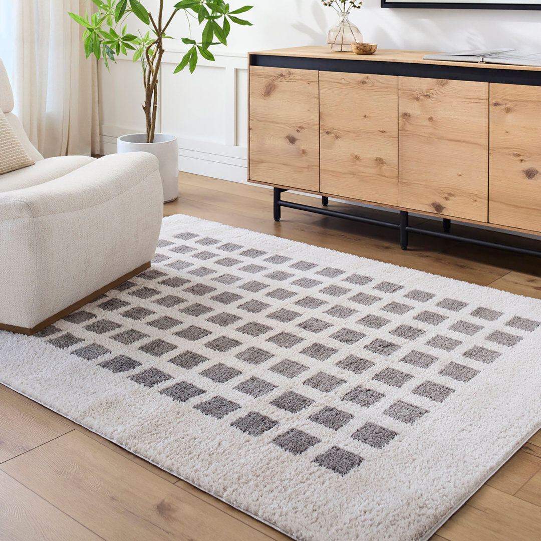 17 Stories Machine Washable Shaggy Boho Charcoal Area Rug Beige;Brown Rectangle 160 x 213cm