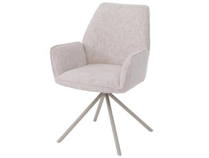 Mendler Esszimmerstuhl HWC-G67 - Gestell Creme, Creme Esstischstuhl, Küchenstuhl, drehbar, Metall, Chenille (410g/m²), Auto-Position