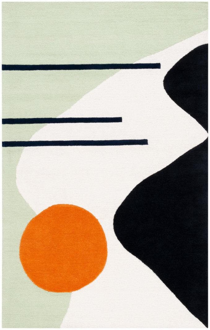 Bloomsbury Market Abstract Wool Hand Tufted Area Rug Green / Black Rectangle 183 X 274