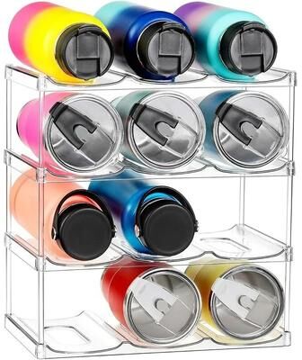 Uplift Essentials Stackable Clear Tumbler & Wide Diameter Water Bottle Rack 4 Tier Hold 12