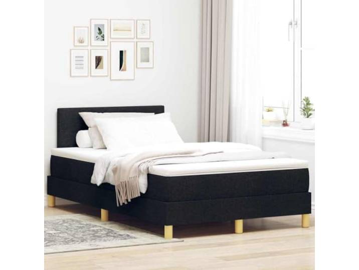 RJPLMFV Stoffbett, Schwarz, 120 x 190 cm, mit Kissen Matratze aus Schaumstoff, Taschenfedern, Kopf verstellbar, 2 Höhen, Rahmen aus Holz, Metall, Latten, inklusive