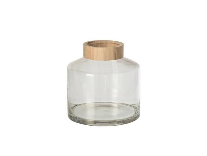 Ambia Home Dekovase, Naturfarben, Transparent, Holz, Glas, Eiche, 20x20x20 cm, Dekoration, Vase, Glasvasen