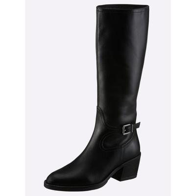 Stiefel HEINE, Damen, Gr. 40, Synthetik, schwarz, Glattleder, Leder, Rindsleder, Schuhe Stiefel