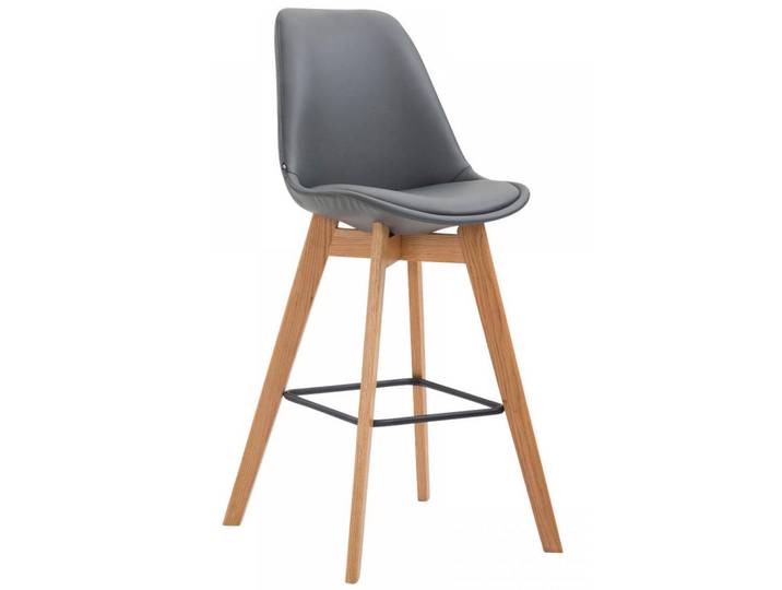 CLP Barhocker Lederlook Grau, Holz, 48x112x56 cm, Esszimmer, Barmöbel, Barhocker
