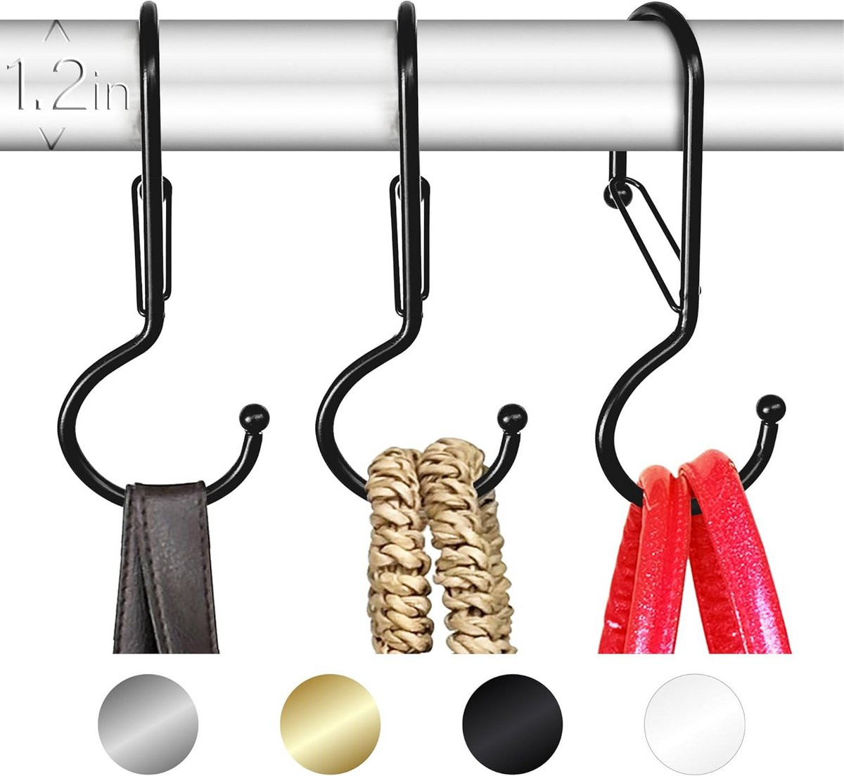 6 Zwarte Gedraaide S-Haken met Veiligheidssluiting voor Tassen en Accessoires