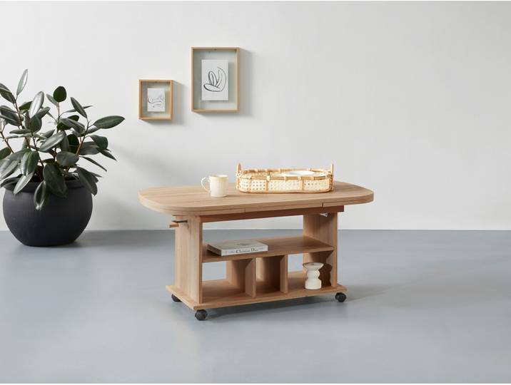 Couchtisch HELA, braun (sonoma eiche), B:107cm H:54cm T:67cm, Tische, Couchtisch, auf Rollen, höhenverstellbar und ausziehbar