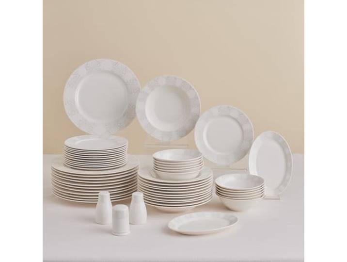 Karaca Forever Bone China New Olio 53-teiliges Tafelservice für 12 Personen, Elegant Teller Set, Robust & Mikrowellengeeignet Geschirrset, Weiß
