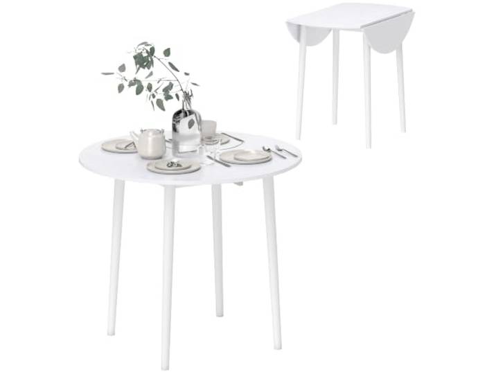 HOMCOM Klappbarer Esstisch für 4 Personen, Runder Klapptisch, Moderner platzsparender Kleiner Küchentisch mit Holzbeinen für Esszimmer, Weiß