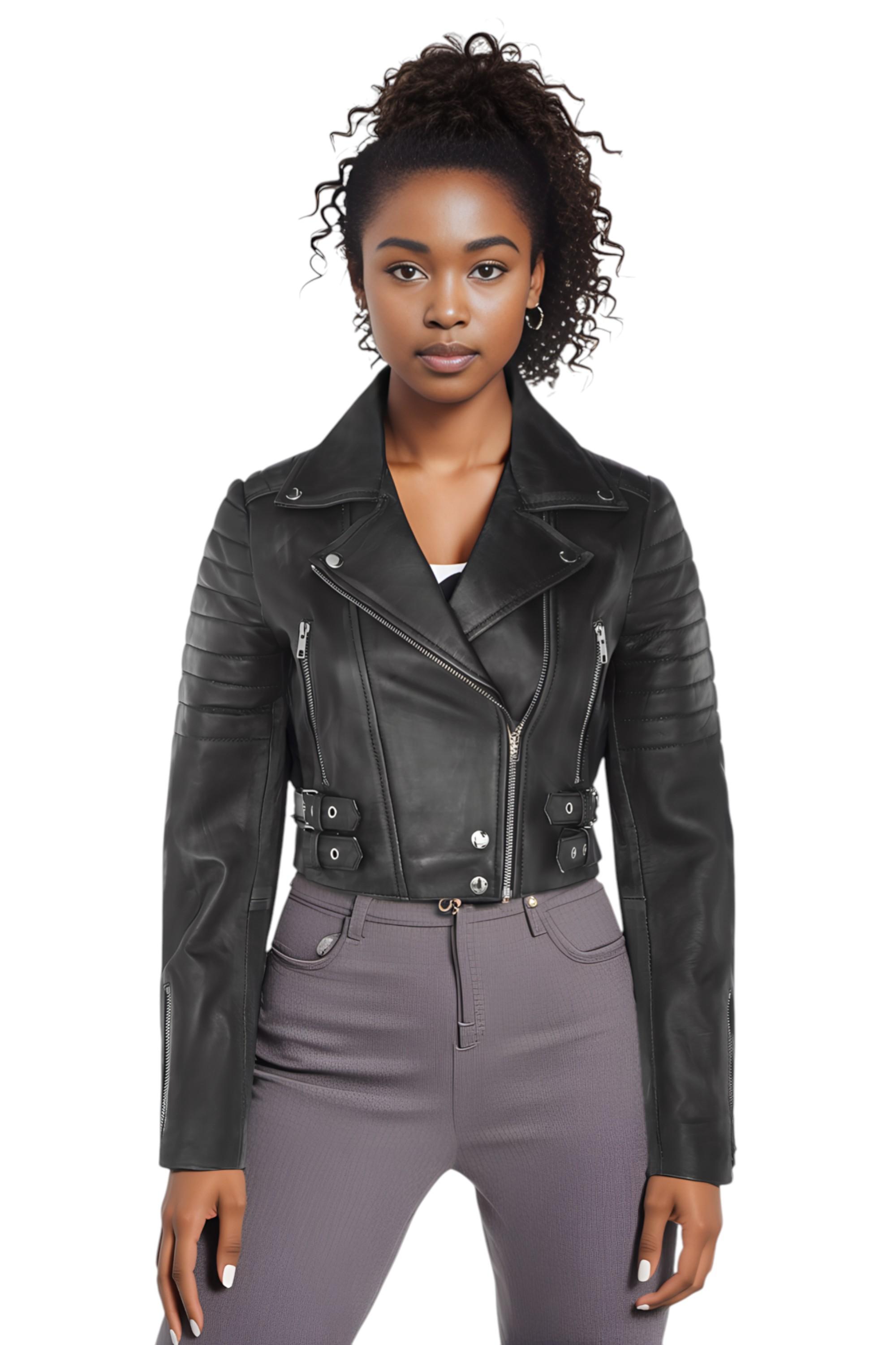 Infinity Leather Brando kurze Bikerjacke aus Leder, Bellville (kurz geschnitten) - Schwarz