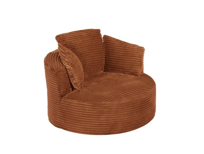 Fauteuil rond lounge en velours côtelé orange, assise profonde