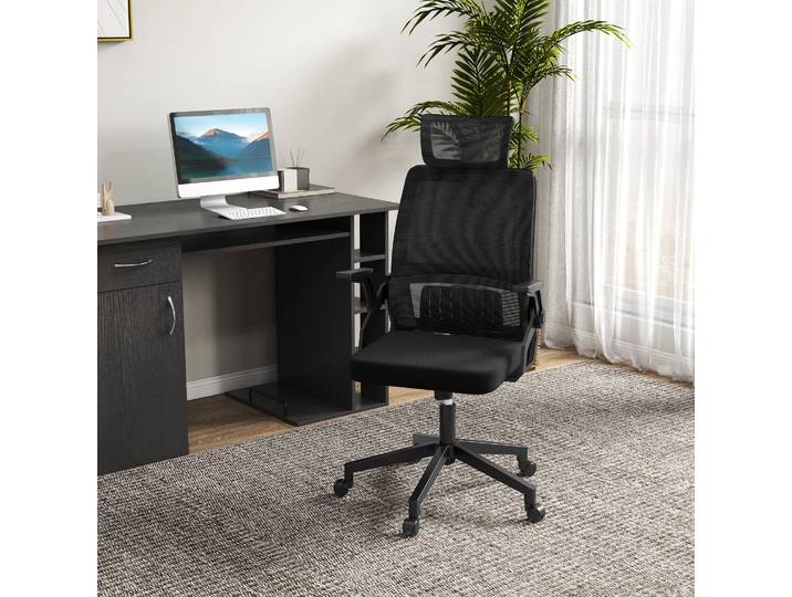 Vinsetto Fauteuil Bureau Pivotant Noir Ergonomique Tissu