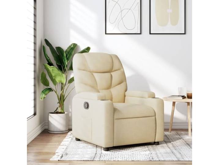 WHOPBXGAD Stoff Manuelle Liegefunktion Relaxsessel Creme Relaxsessel Creme Stoff mit manueller Liegefunktion bis 135 Grad, Getränkehalter, Seitentasche, stabilem Holz Metall Rahmen,