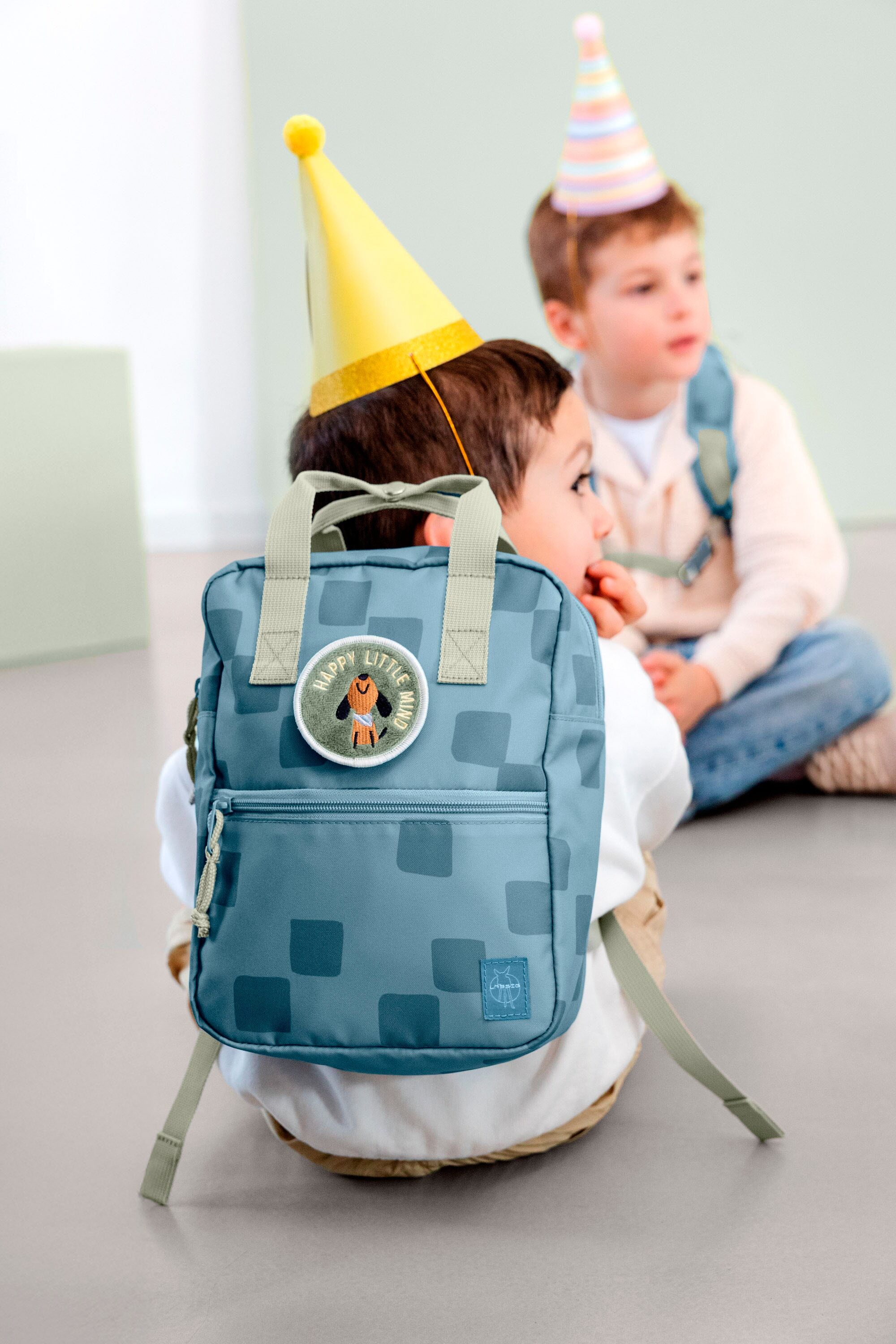 Kinderrucksack LÄSSIG "Pattern Party Mini Square Backpack blue", Kinder, Gr. B/H/T: 20,5cm x 27cm x 11cm, blau, Polyester, Rucksäcke Kinderrucksack