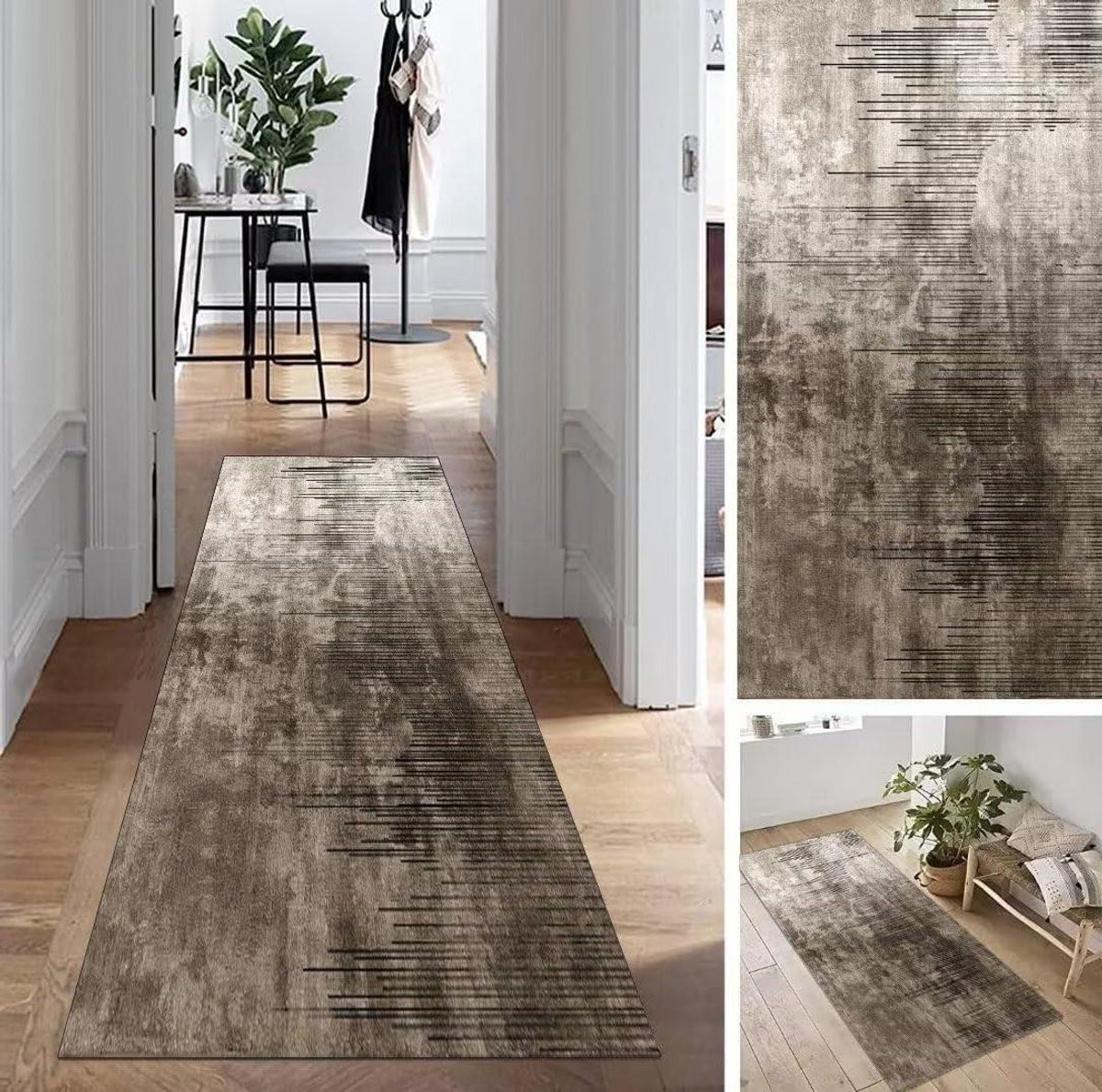 Bruin gangkleed en keukenmat met antislip onderkant, 50 x 200 cm