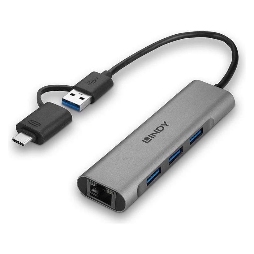 Lindy USB 3.2, Gen 1, Hub & Gigabit Ethernet Converter (USB-A, USB-C, 4 Ports) (43379)