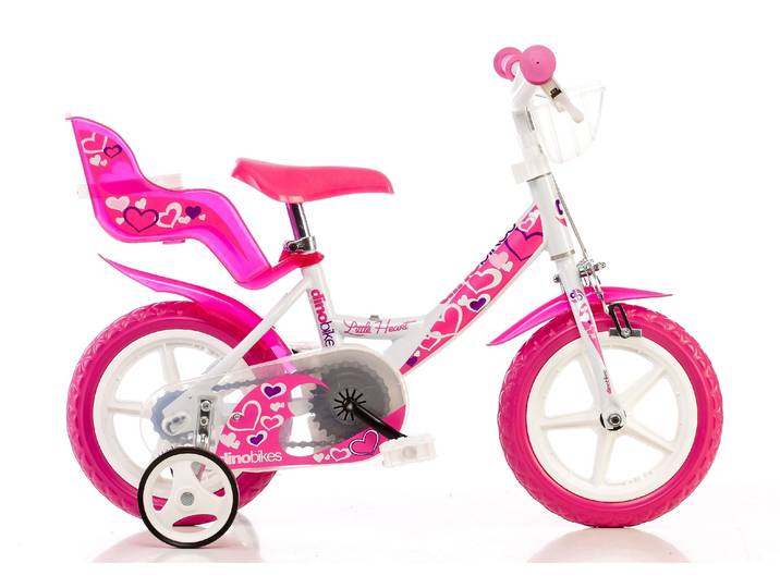 Kinderfahrrad DINO BIKES 12 Little Heart Kinderfahrrad stabiler Stahl-Rahmen Stützräder , rosa, Fahrräder, Kinder, 22cm, 12 Zoll (30,48cm), Kinderfahrrad, mit Stützrädern, Korb und Puppensitz
