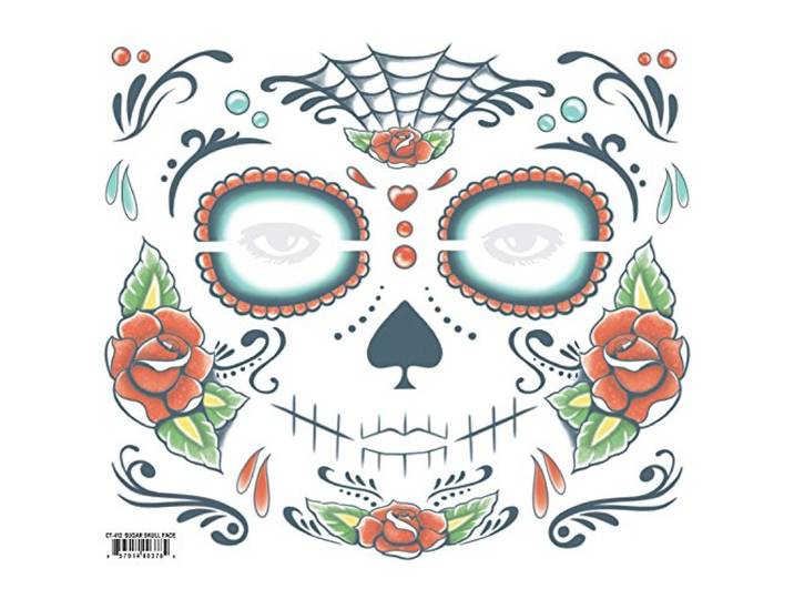 Epic Armoury MW-130038 Sugar Skull Tijdelijk Gezicht Tattoo Transfer, Unisex Volwassene