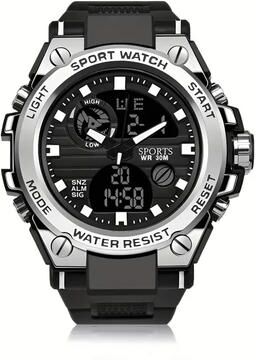 Youfap Market LED Digital Watch Dual Display Sports Electronic Watch With Alarm Stopwatch silvery