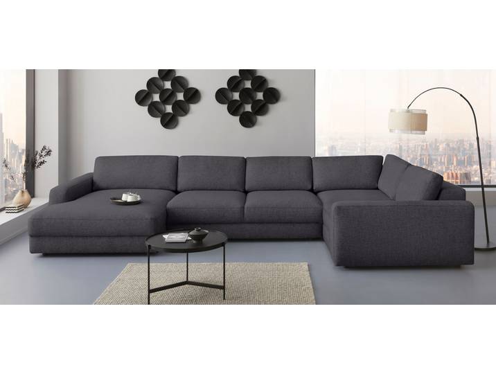 Wohnlandschaft HOME AFFAIRE Bloomfield, Mega Polsterecke, Breite 390cm, viel Platz, U-Form , grau (obsidian), B:390cm H:84cm T:209cm, 100% Polyester, Sofas, Wohnlandschaft, In verschiedenen Grössen bestellbar