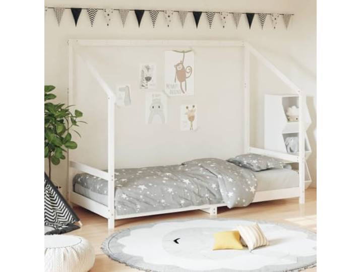 ZXQVLMRS Kinderbett Kiefer Massivholz Bettgestell Weiß 90x200 cm Stabiles Lattenrost-Design, Fördert Selbstständigkeit, Rustikale Optik