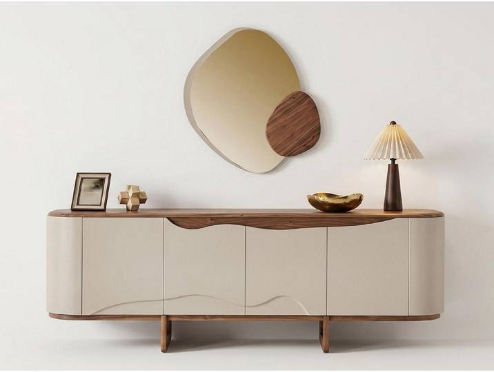 JVmoebel Sideboard Sideboard mit Spiegel Modernes Wohngefühl Beige Schlichte Eleganz, Made in Europa
