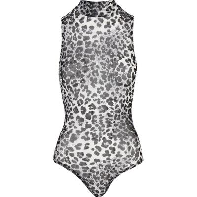 Body URBAN CLASSICS "Urban Classics Damen Ladies Sleeveless Mesh Body", Damen, Gr. XXL, US-Größen, schwarz-weiß (snowleo), 94% Polyimid, 6% Elasthan, Bodys Body