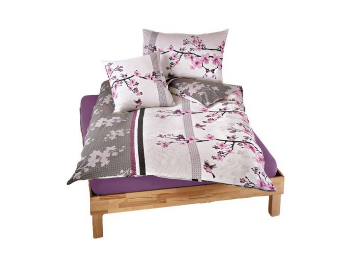 Bettwäsche mit Kirschblüten in schönen violett-anthrazit Farbtönen – 200x210 cm
