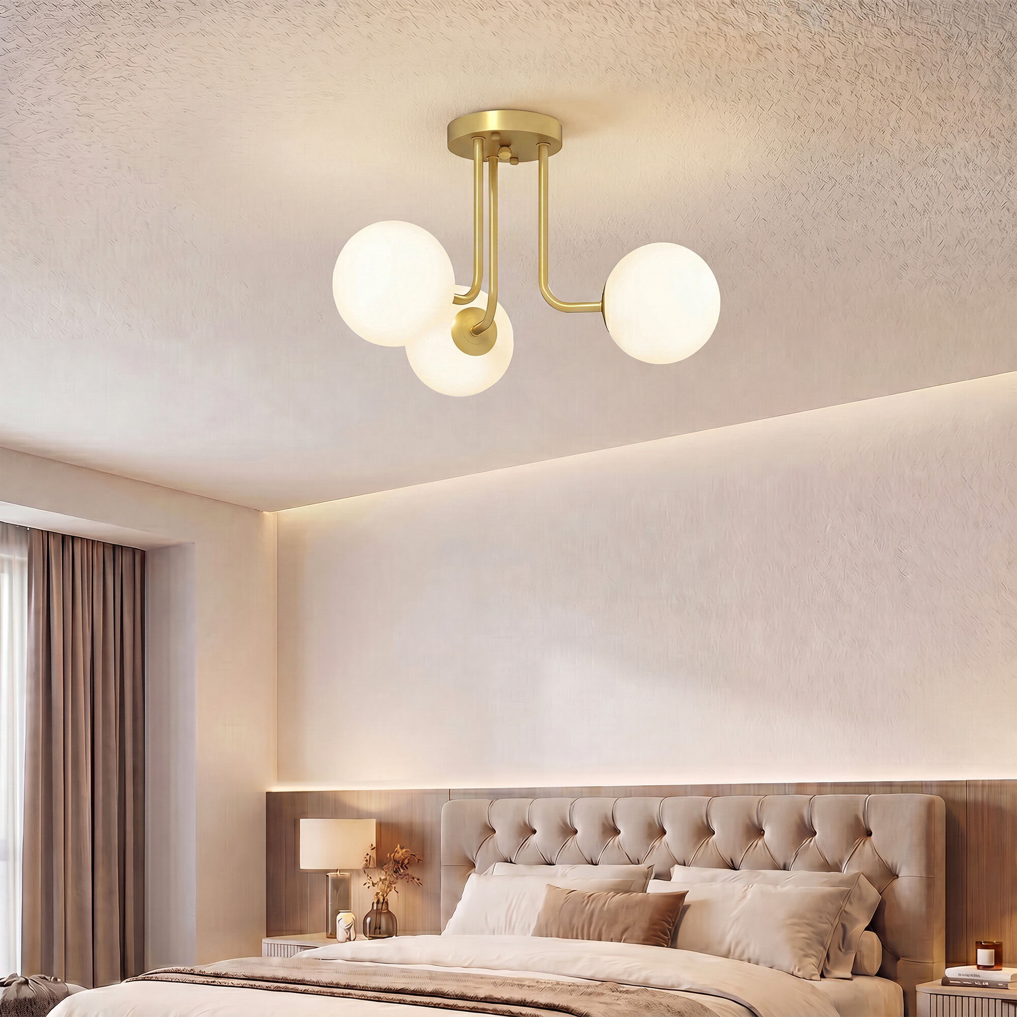Altro Lampadario Da Soffitto Vintage Con 3 Punti Luce Attacchi G9, 42x42x26.5 Cm, Oro