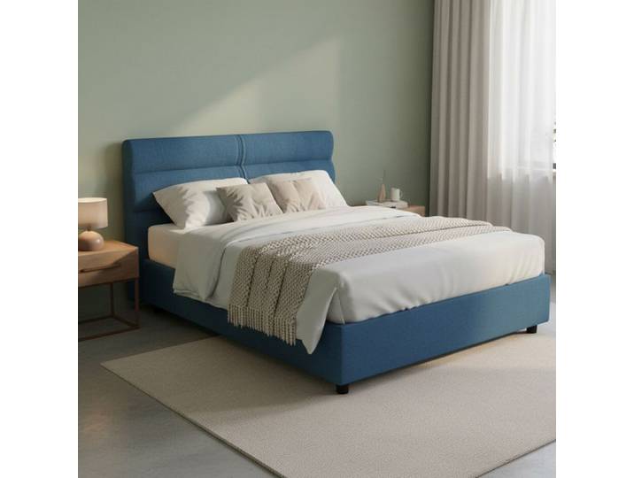 Lit double Bedero Dmora en tissu bleu