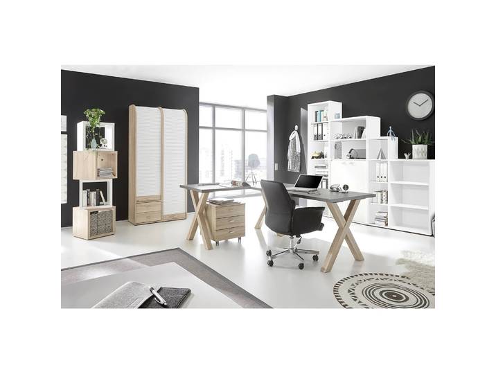 Étagère de bureau Leeton I Panneau aggloméré plaxé Blanc/Blanc 109cm