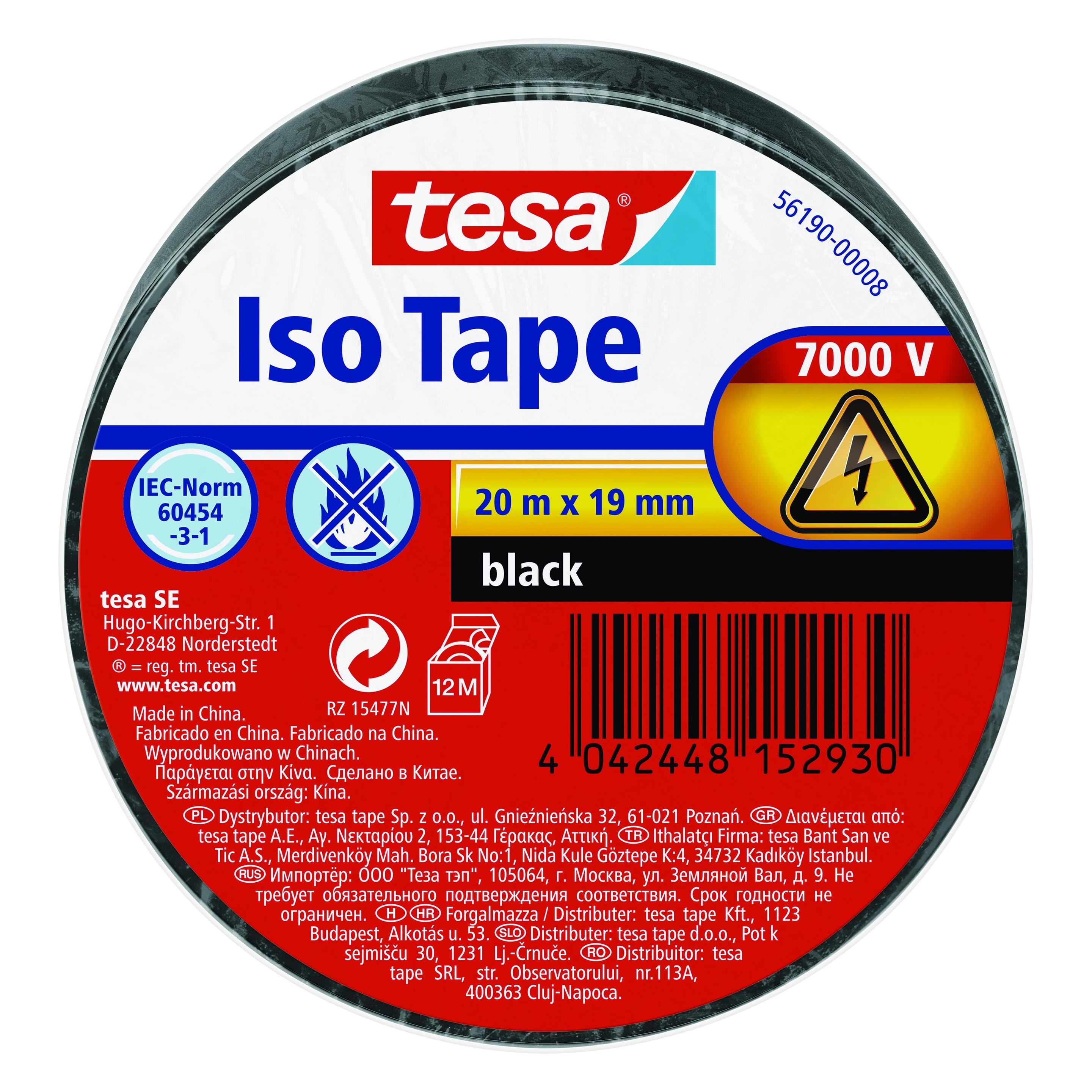 tesa Elektro Isolierband, hitzebeständiges Klebeband zum Isolieren, Reparieren & Bündeln (19 mm) (56190-00008-22)