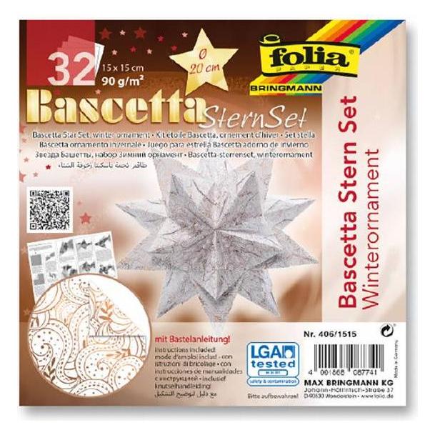 Folia Faltbl"tter Bascetta-Stern, weiá / bedruckt (90 g/m², 32x) (406/1515)